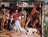 William Holman Hunt Canvas Paintings - A Converted British Family Sheltering a Christian Missionary from the Persecution of the Druids